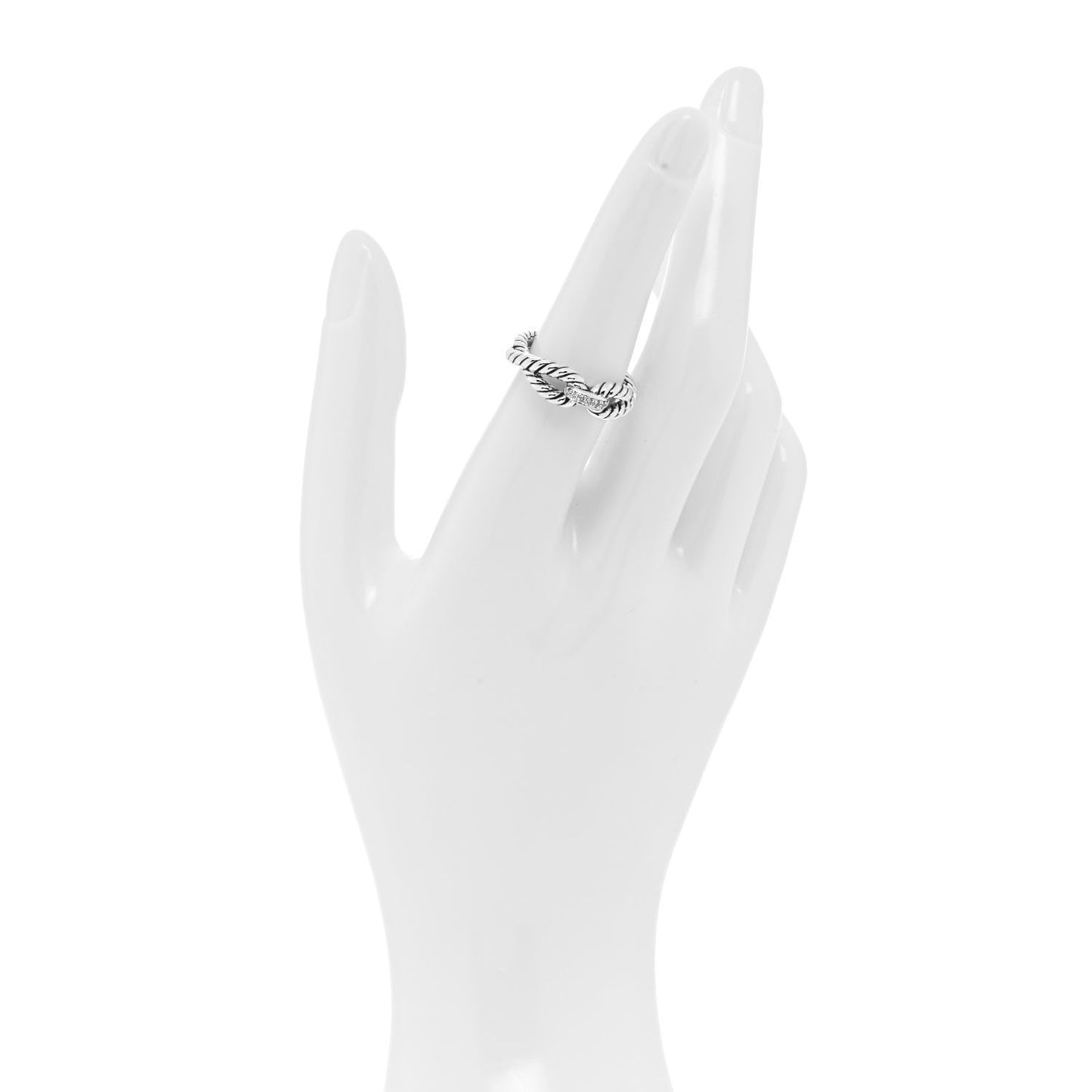 Sterling Silver Pave Diamond Cable Loop Ring 53 6.5