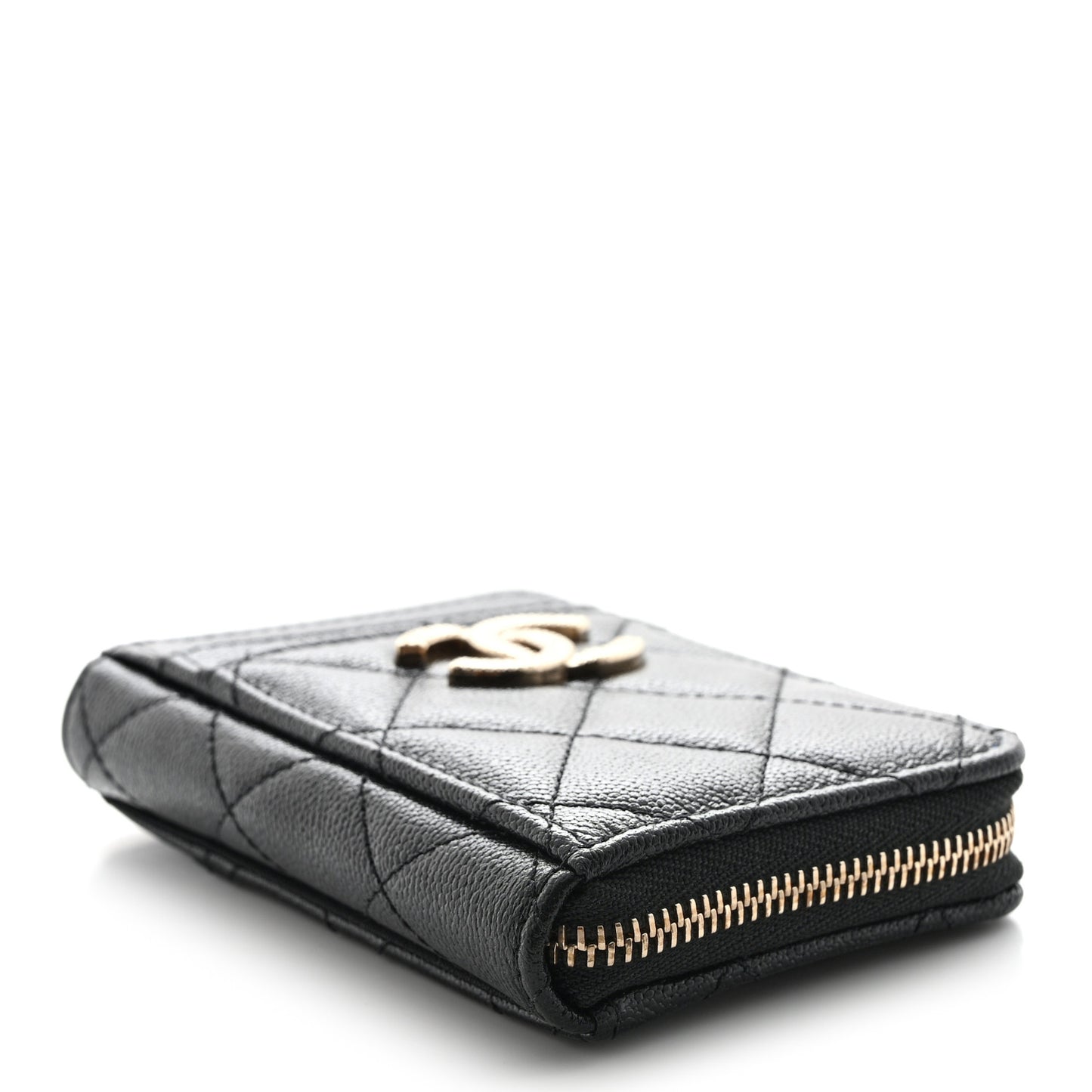Caviar Quilted Studded CC Zip Card Holder Black