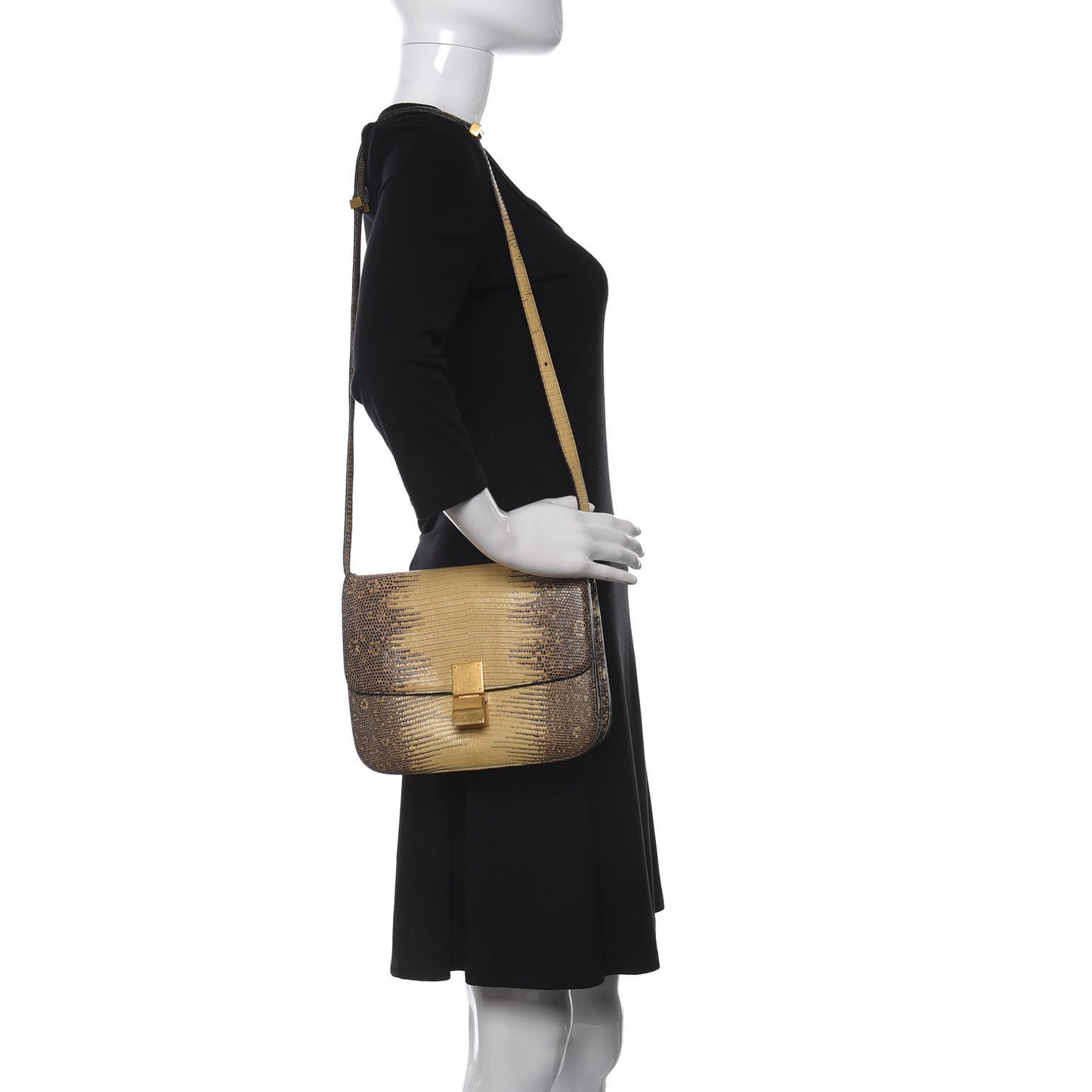 Lizard Medium Classic Box Flap Bag Natural