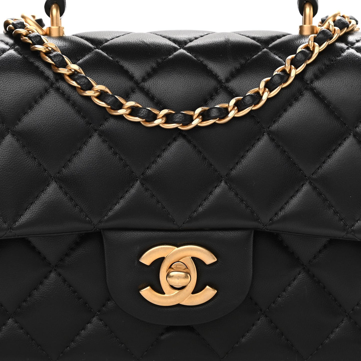 Lambskin Quilted Mini Top Handle Rectangular Flap Black