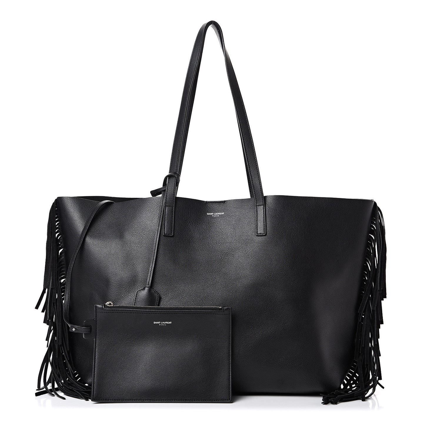 Calfskin Large Fringe Shopping Tote Black