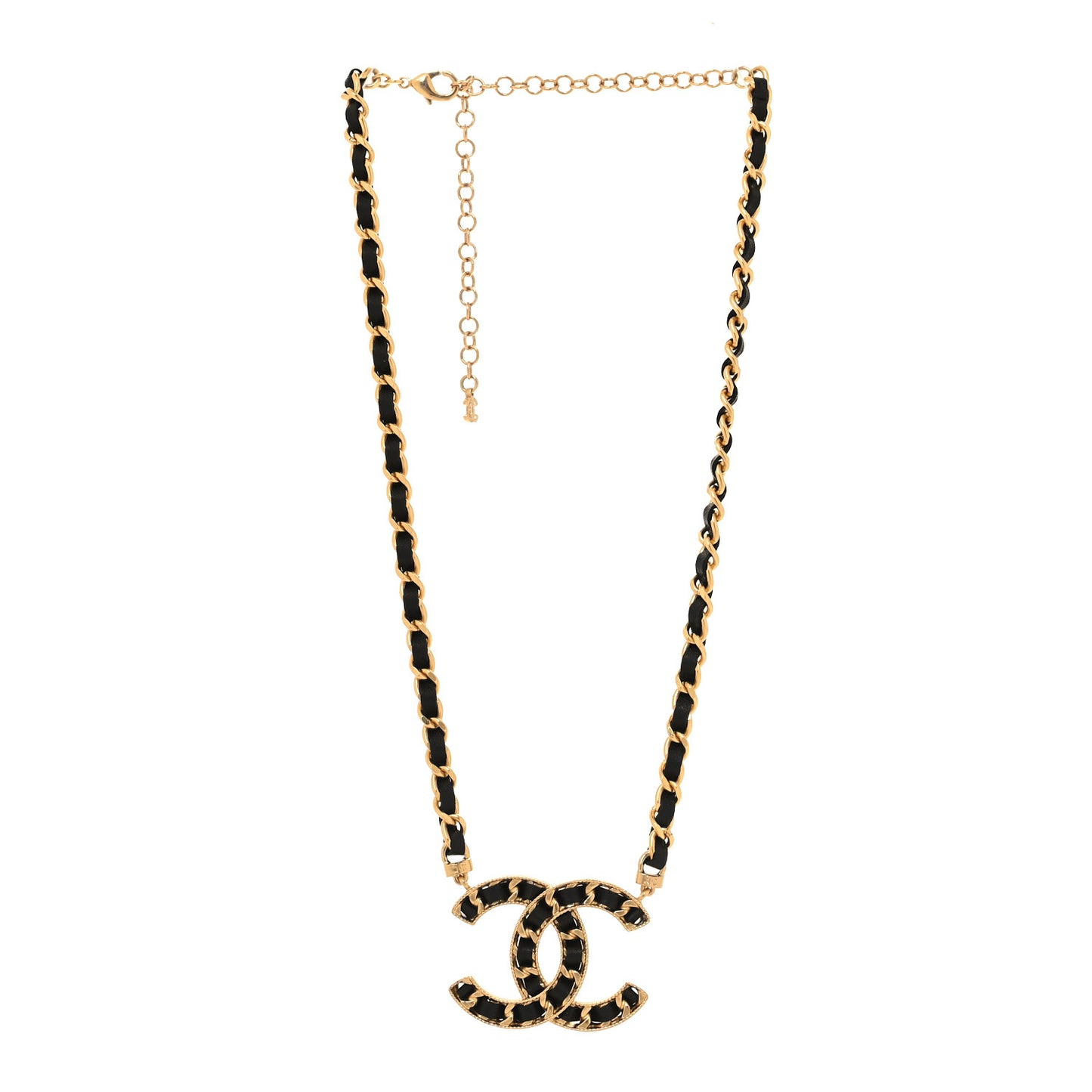 Metal Lambskin CC Buckle Up Necklace Black Gold