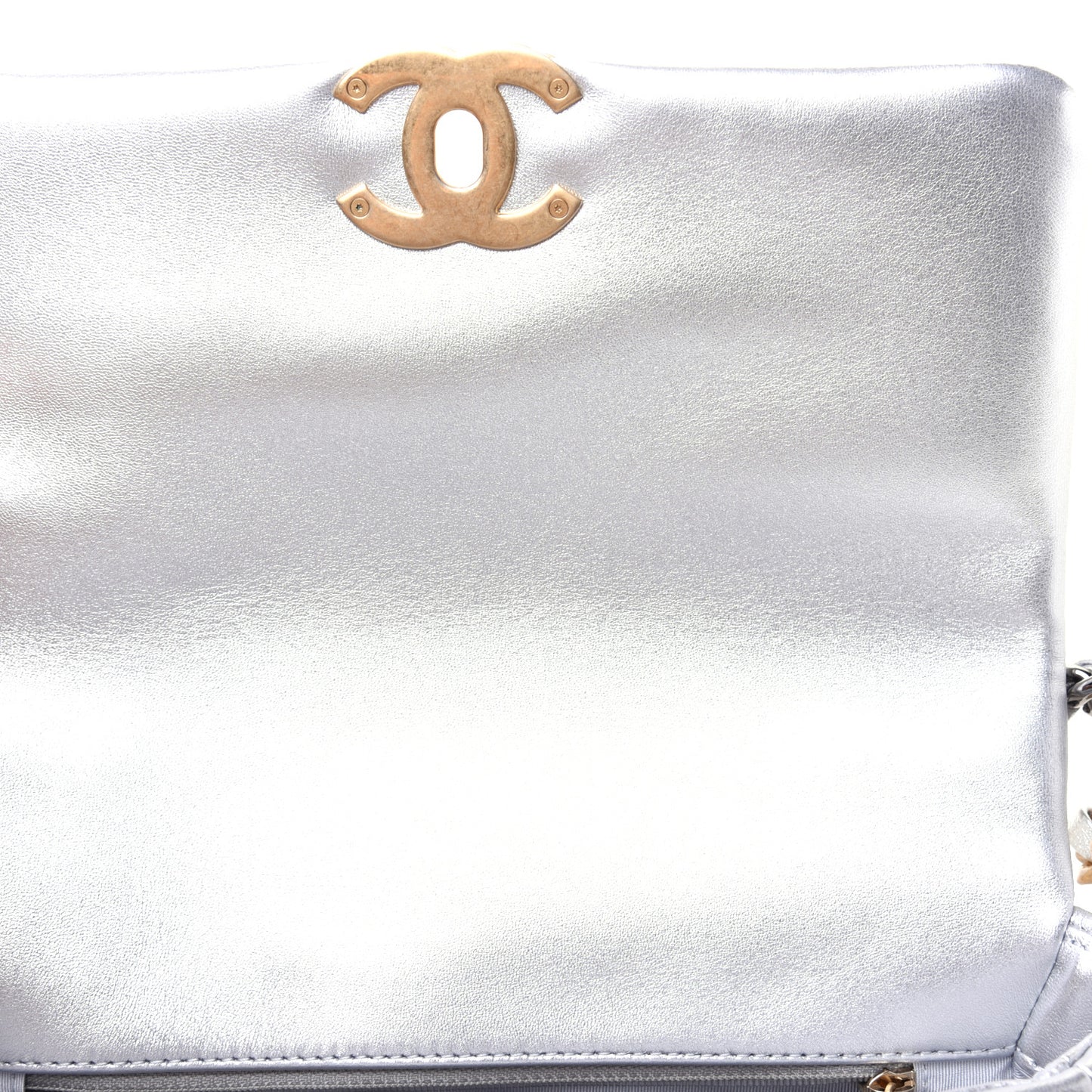 Metallic Lambskin Quilted Medium Chanel 19 Flap Silver