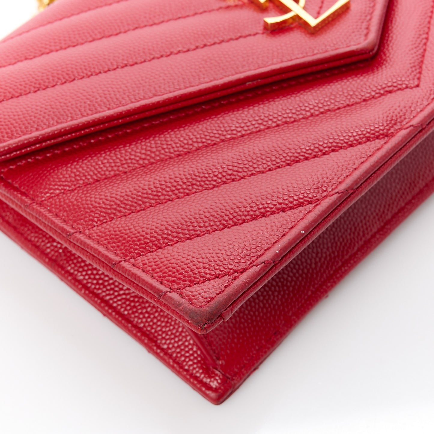 Grain De Poudre Matelasse Chevron Monogram Envelope Chain Wallet Red