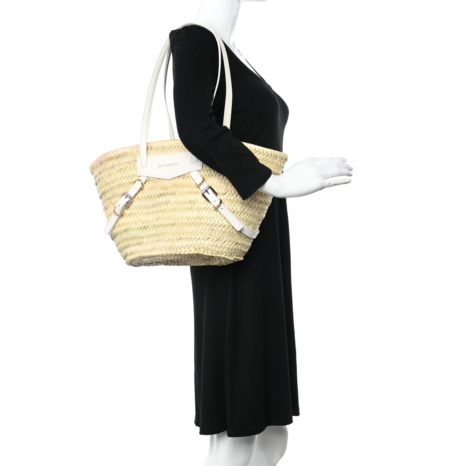 Givenchy Raffia Woven Calfskin Voyou Basket Bag White 2 of 10