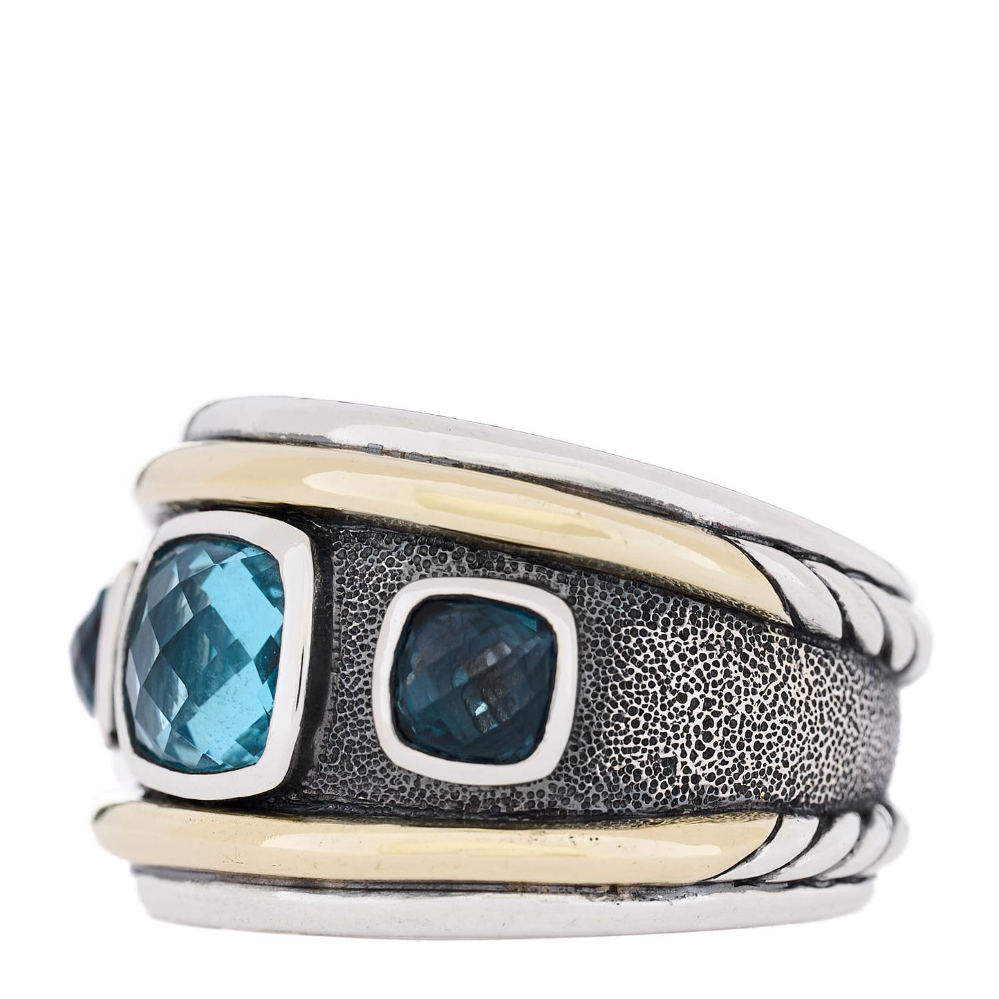 Sterling Silver 14K Yellow Gold Blue Topaz Renaissance Ring 55 7.25