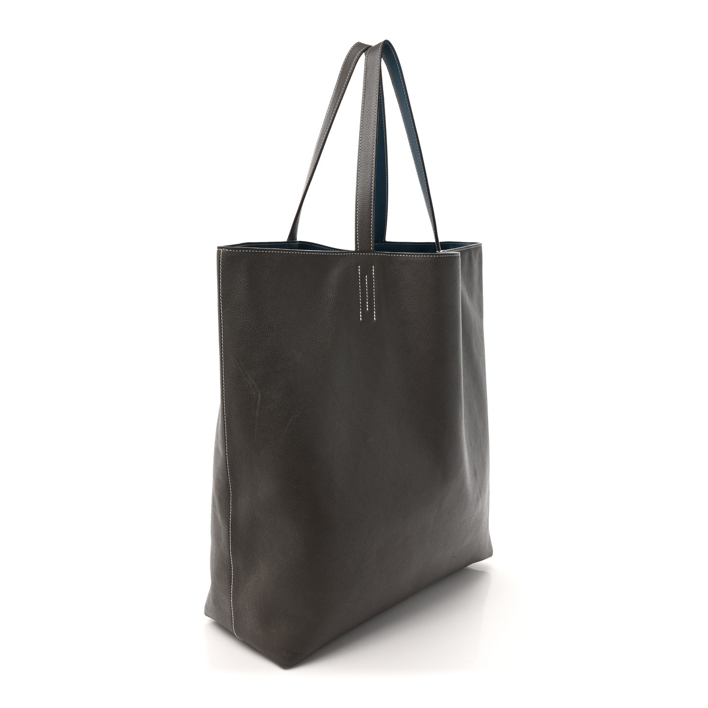 Taurillon Clemence Double Sens 45 Reversible Tote Bleu Izmir Etain