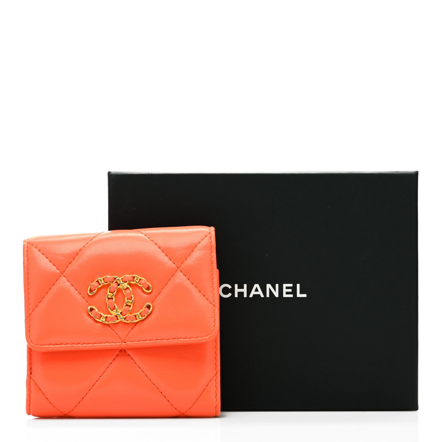 Goatskin Quilted Small Chanel 19 Flap Wallet Orange