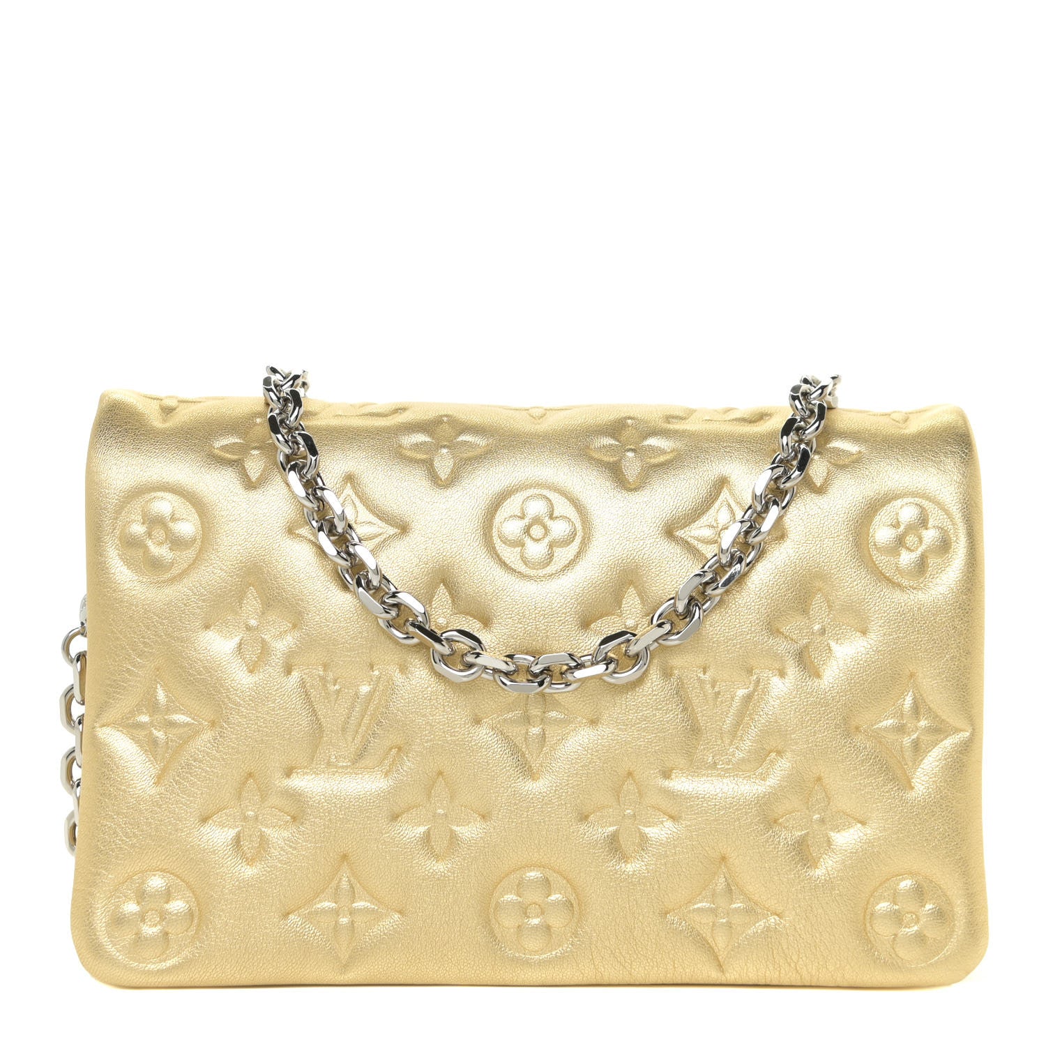 Louis Vuitton Metallic Lambskin Embossed Monogram Pochette Coussin