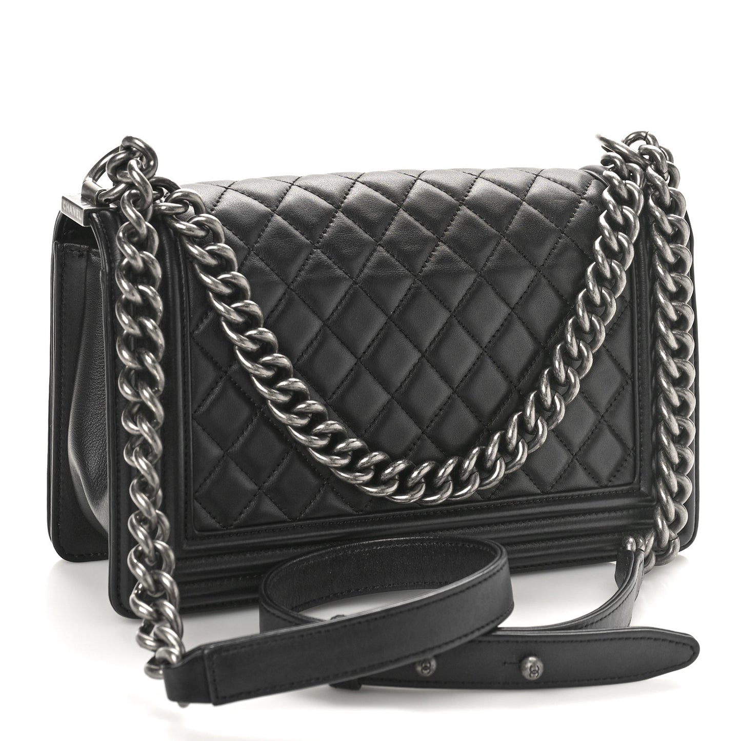 Lambskin Quilted Medium Boy Flap Black