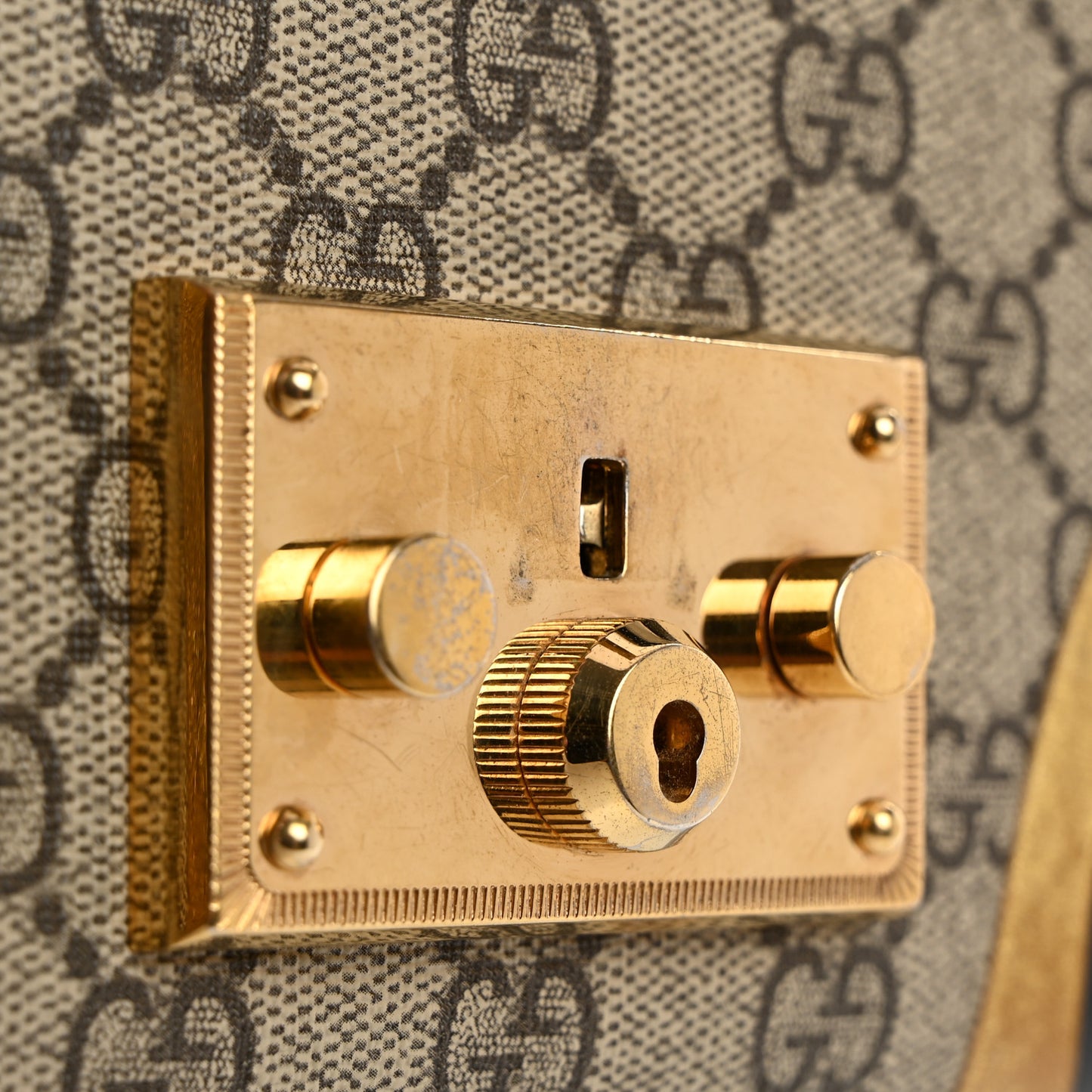 Calfskin GG Supreme Monogram Small Padlock Shoulder Bag Black Gold