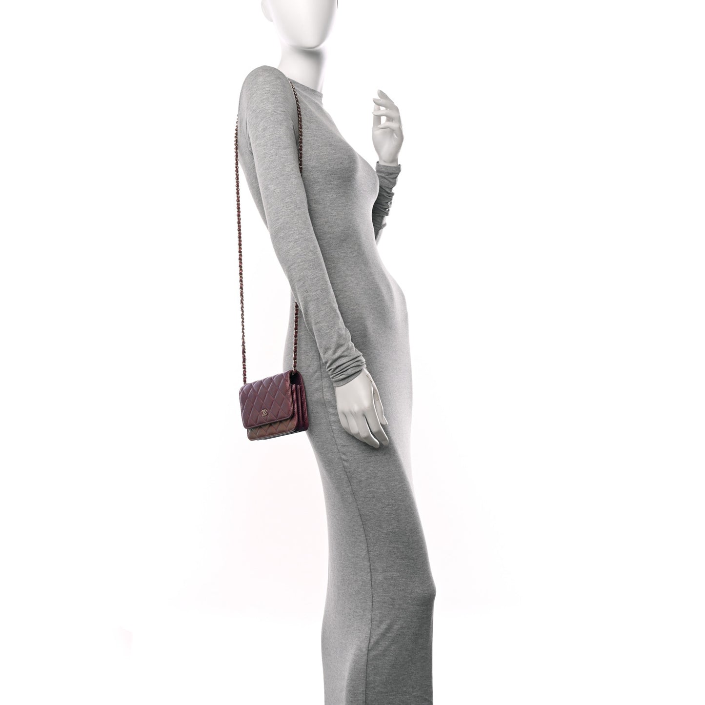 Iridescent Lambskin Quilted Mini Wallet On Chain WOC Purple