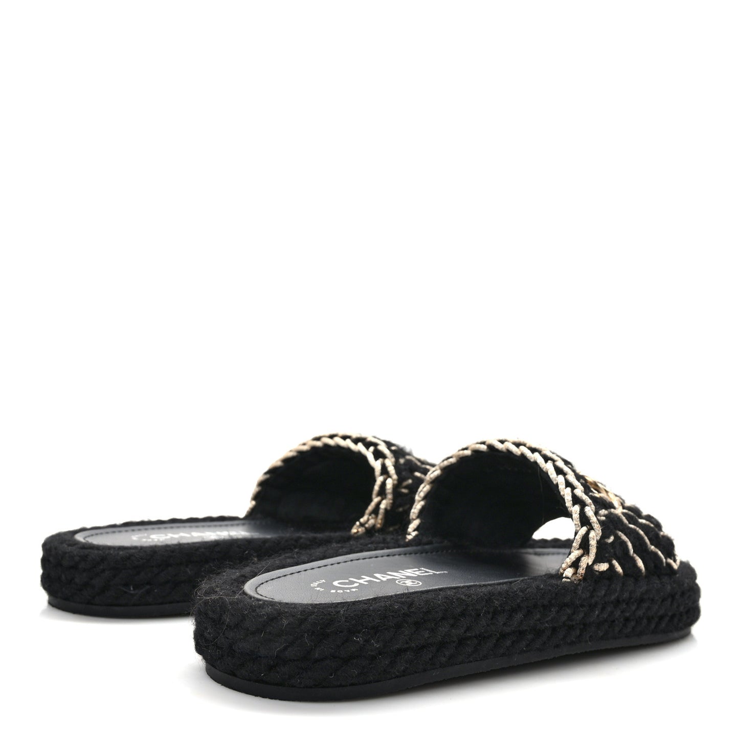 Braided Knit CC Mules 38 Black Gold