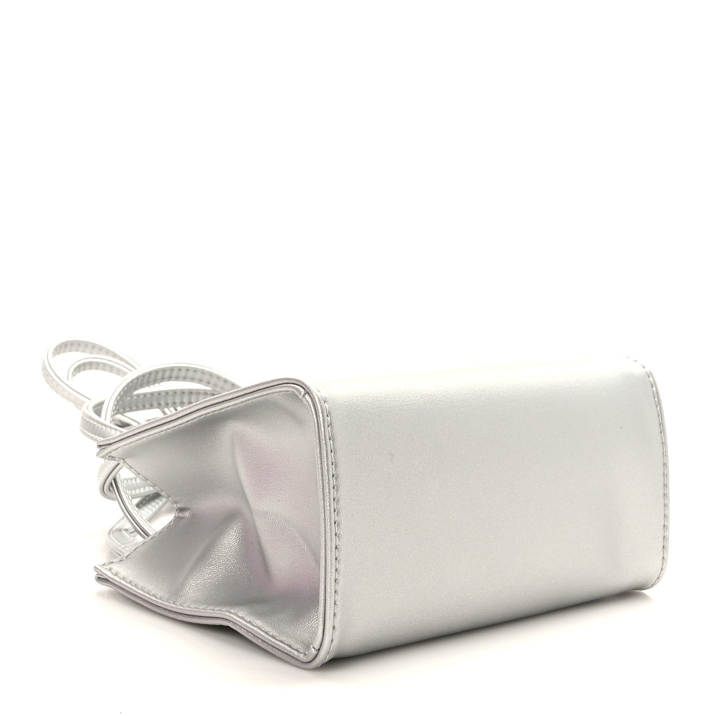 Metallic Vegan Leather Small Shopping Bag Silver