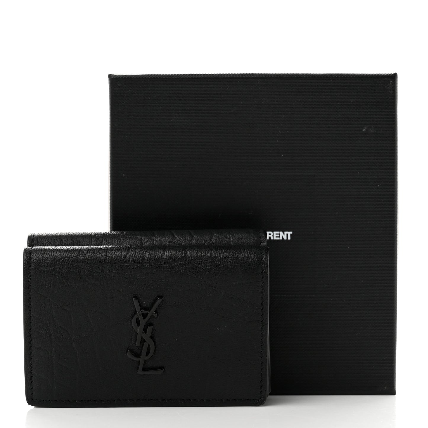 Calfskin Crocodile Embossed Monogram Compact Tri Fold Black