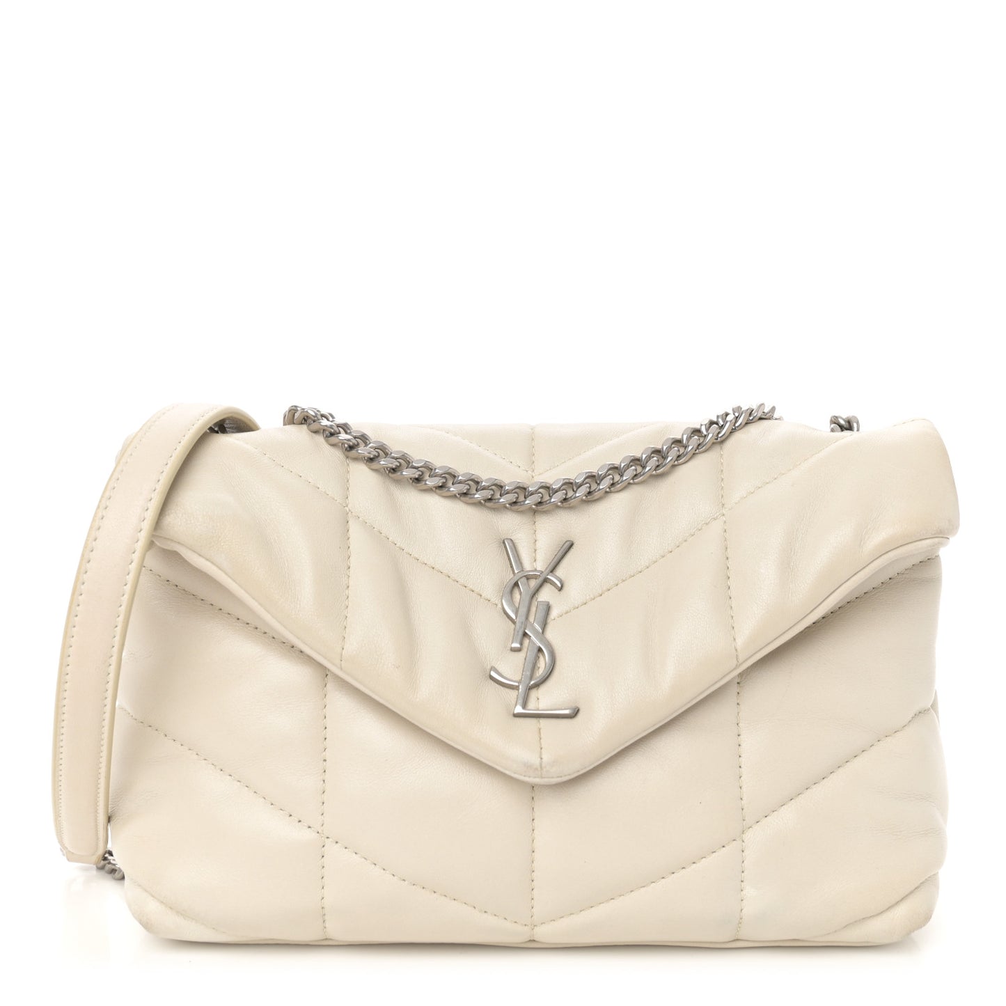 Lambskin Quilted Mini Loulou Puffer Monogram Chain Satchel Crema Soft