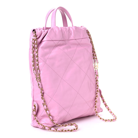 Shiny Calfskin Quilted Chanel 22 Backpack Lilac