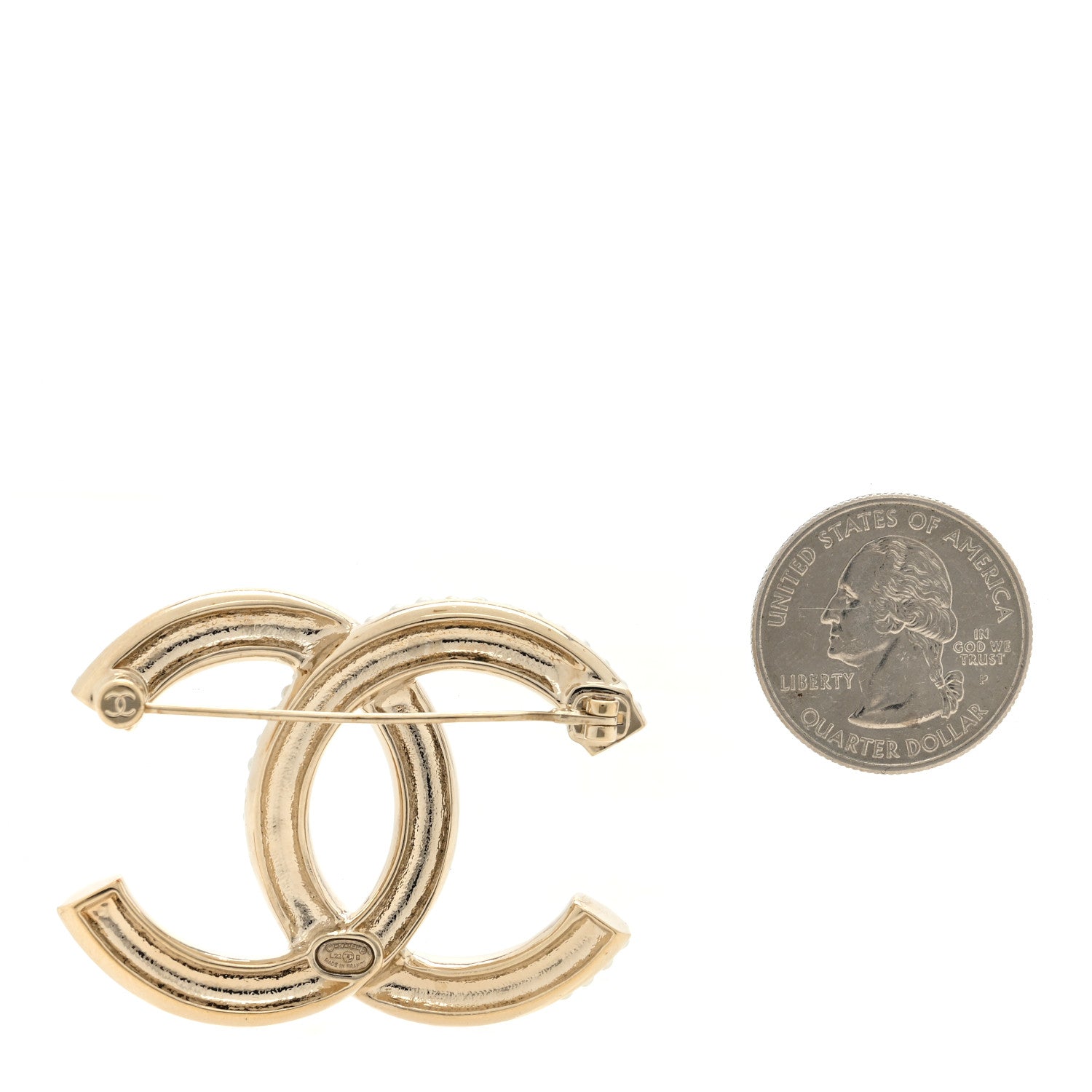 Chanel Pearl Crystal CC Brooch Gold 2 of 3