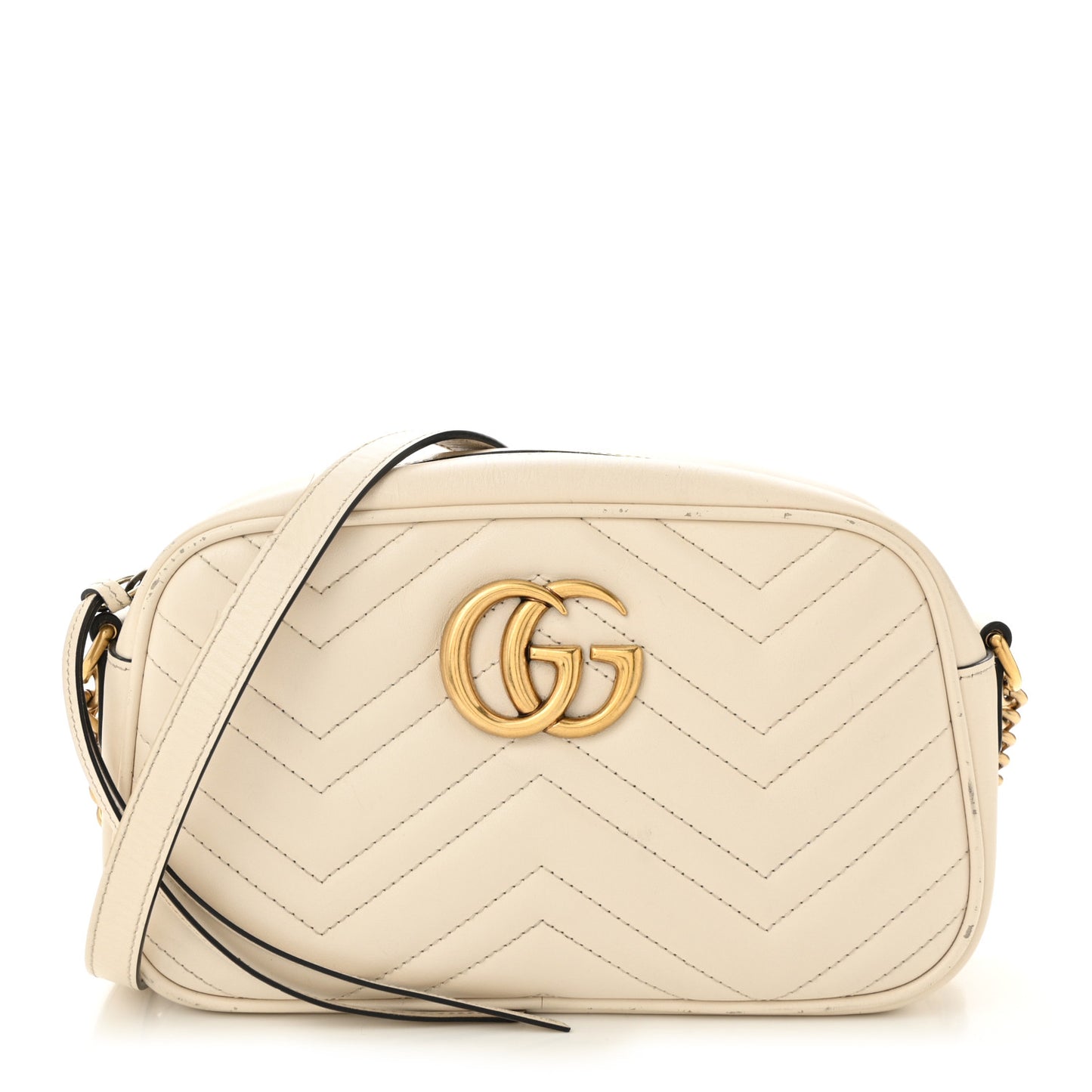 Calfskin Matelasse Small GG Marmont Chain Shoulder Bag White