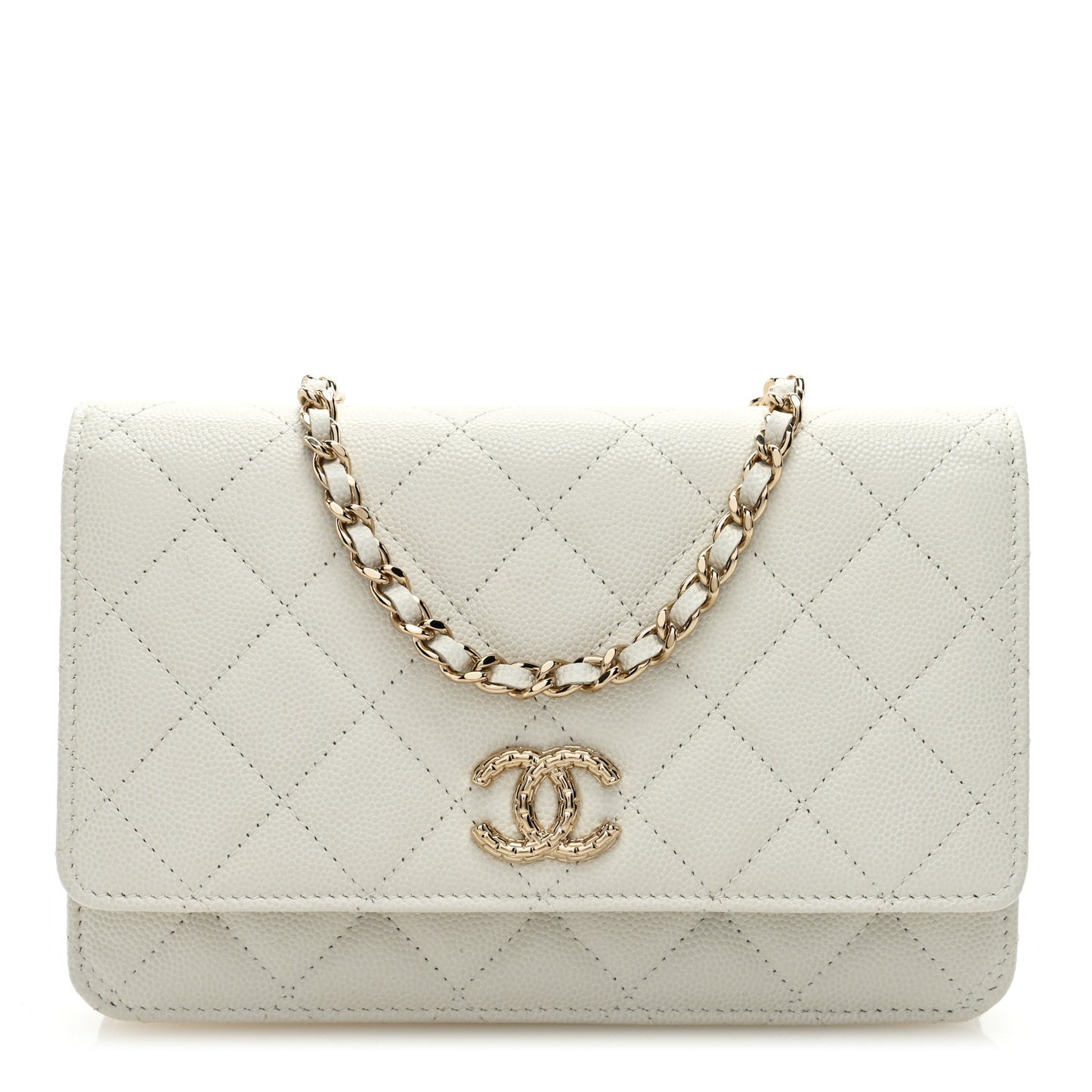 Caviar Quilted Chain CC Quilted Wallet On Chain WOC White