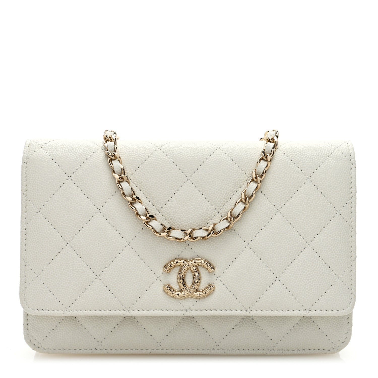 Chanel Caviar Quilted Chain CC Quilted Wallet On Chain WOC White 1 of 11