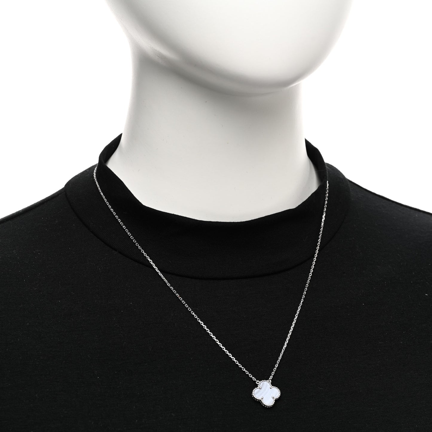 18K White Gold Chalcedony Vintage Alhambra Pendant Necklace