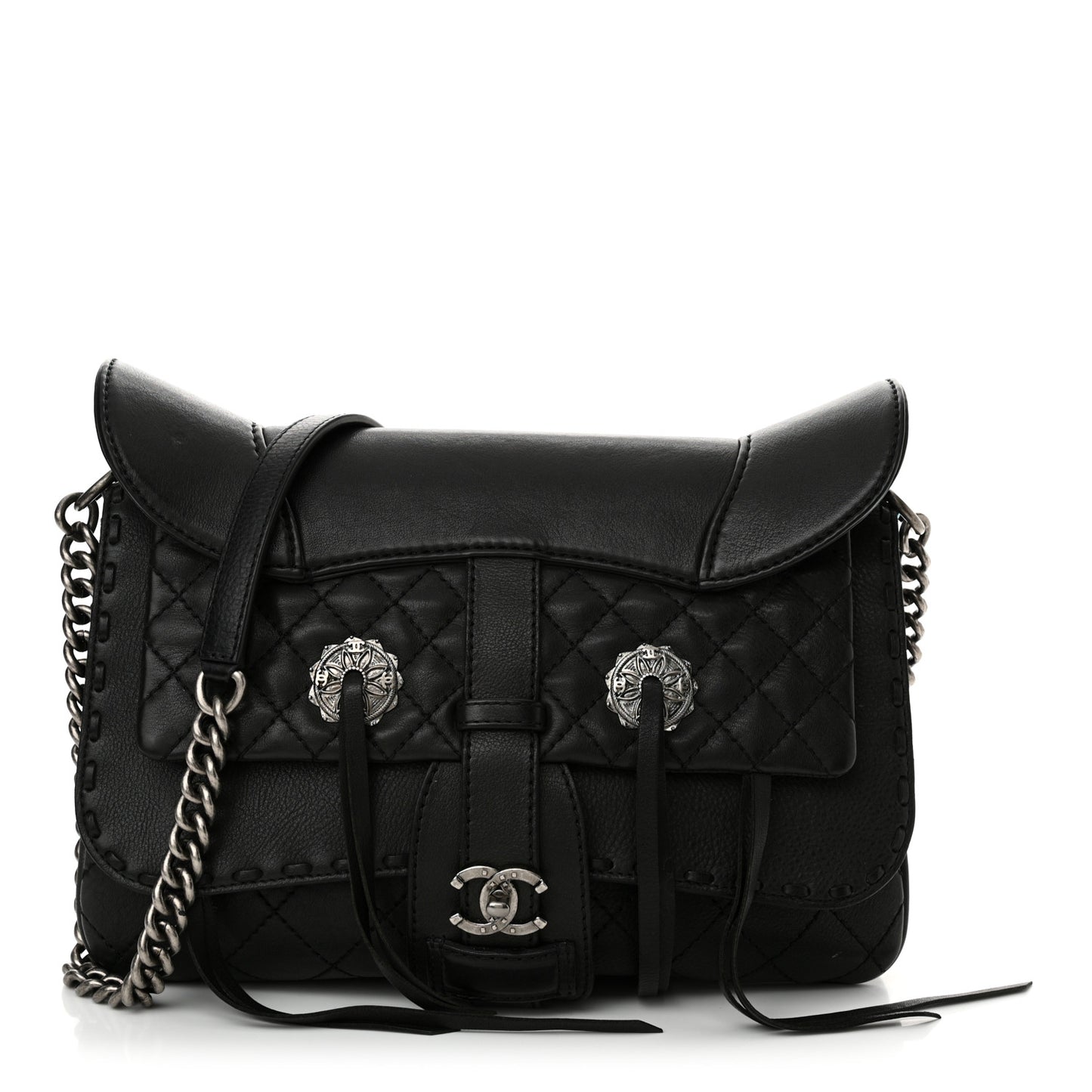 Calfskin Quilted Dallas Saddle Bag Black