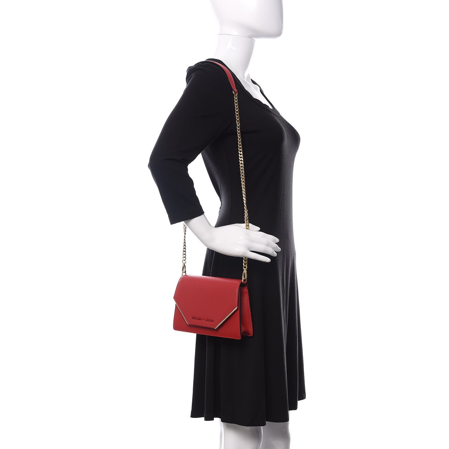 Prada Saffiano Monochrome Chain Flap Fuoco 2 of 9