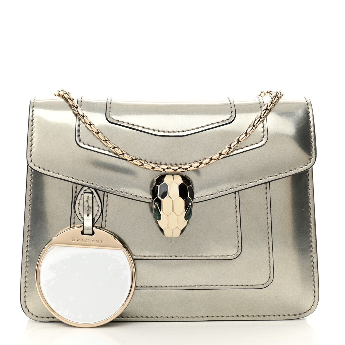 Metallic Calfskin Small Serpenti Forever Snake Strap Crossbody Bag Silver