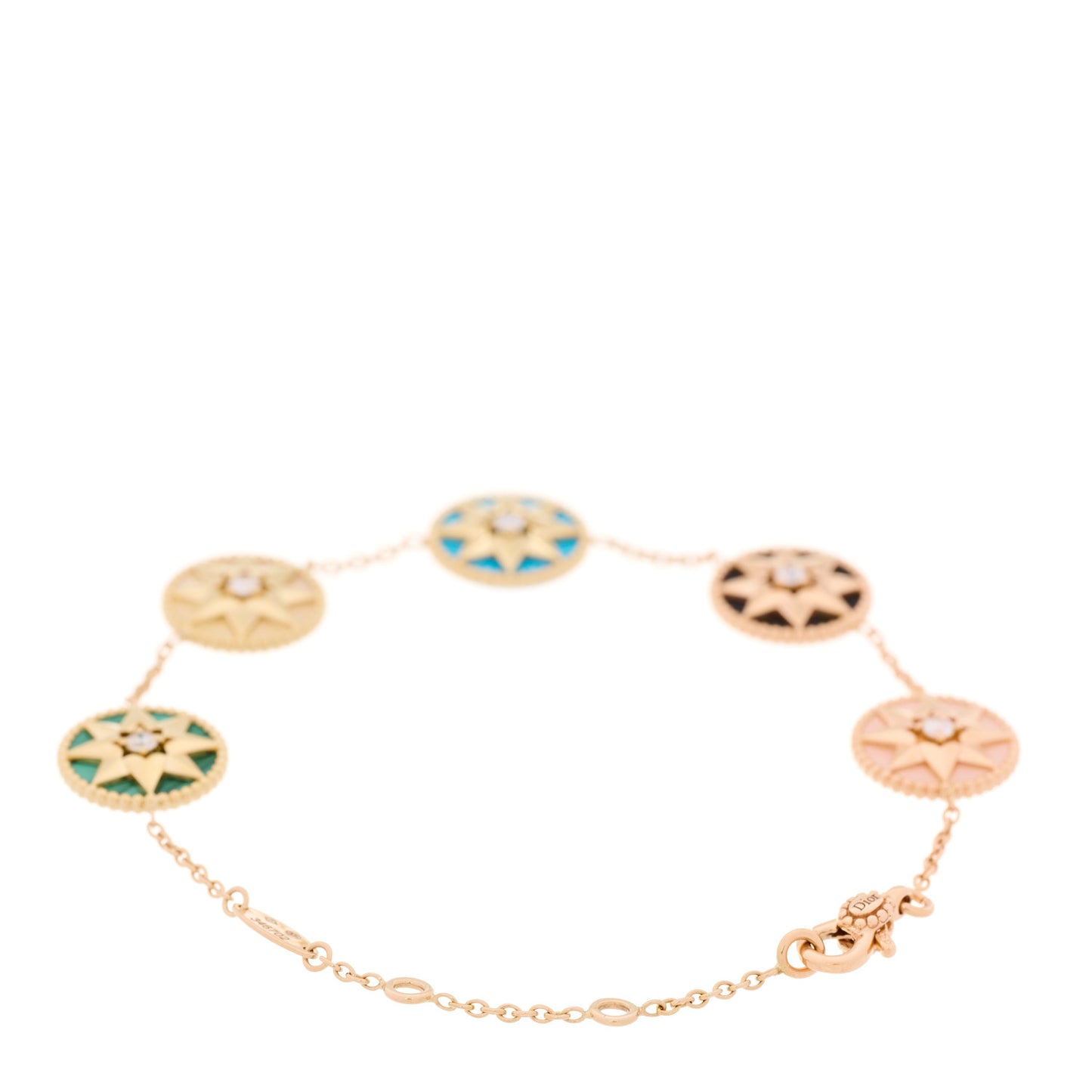 18K Yellow Rose Gold Diamond Multi Gemstone Rose Des Vents 5 Charm Bracelet
