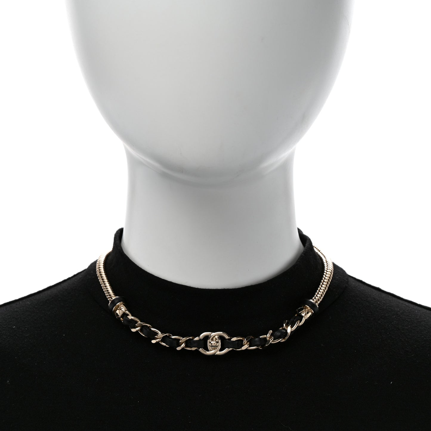 Metal Lambskin CC Turnlock Choker Necklace Black Gold