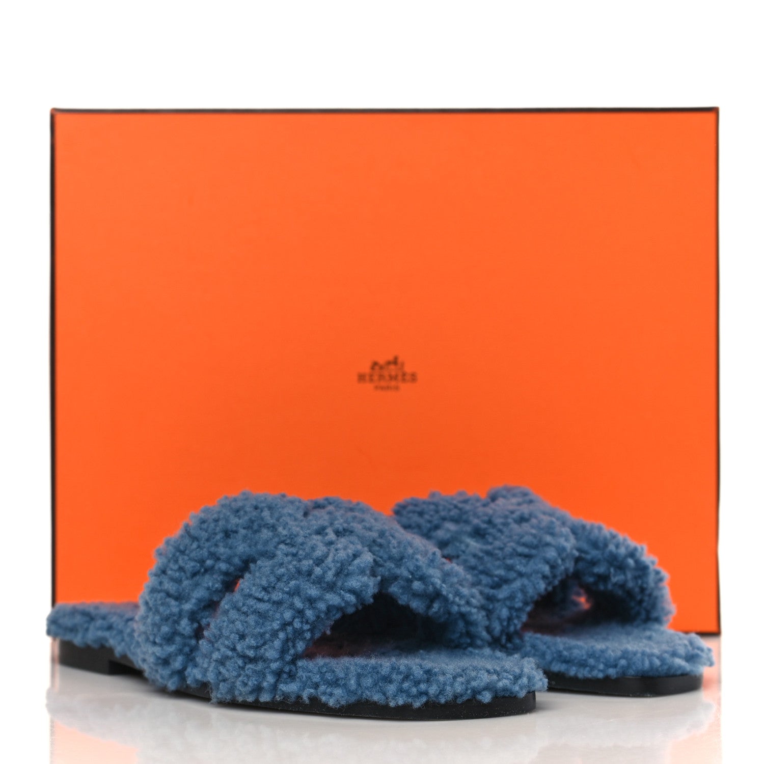 Hermes Woolskin Oran Sandals 35.5 Bleu 8 of 8