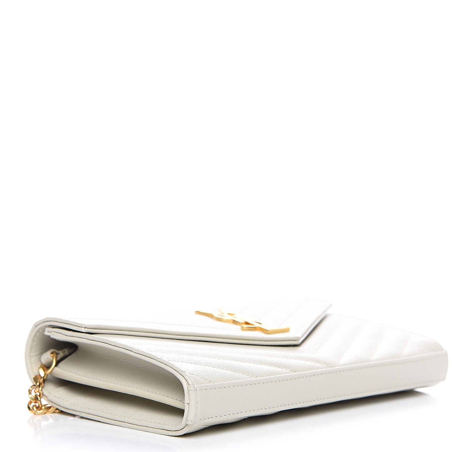 Grain De Poudre Matelasse Chevron Monogram Chain Wallet Cream