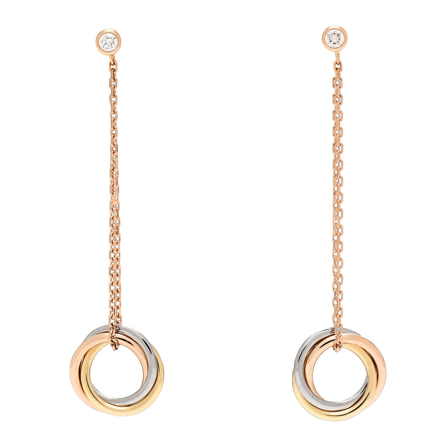 Cartier 18K Pink Yellow White Gold Diamond Small Trinity Drop Earrings 1 of 5