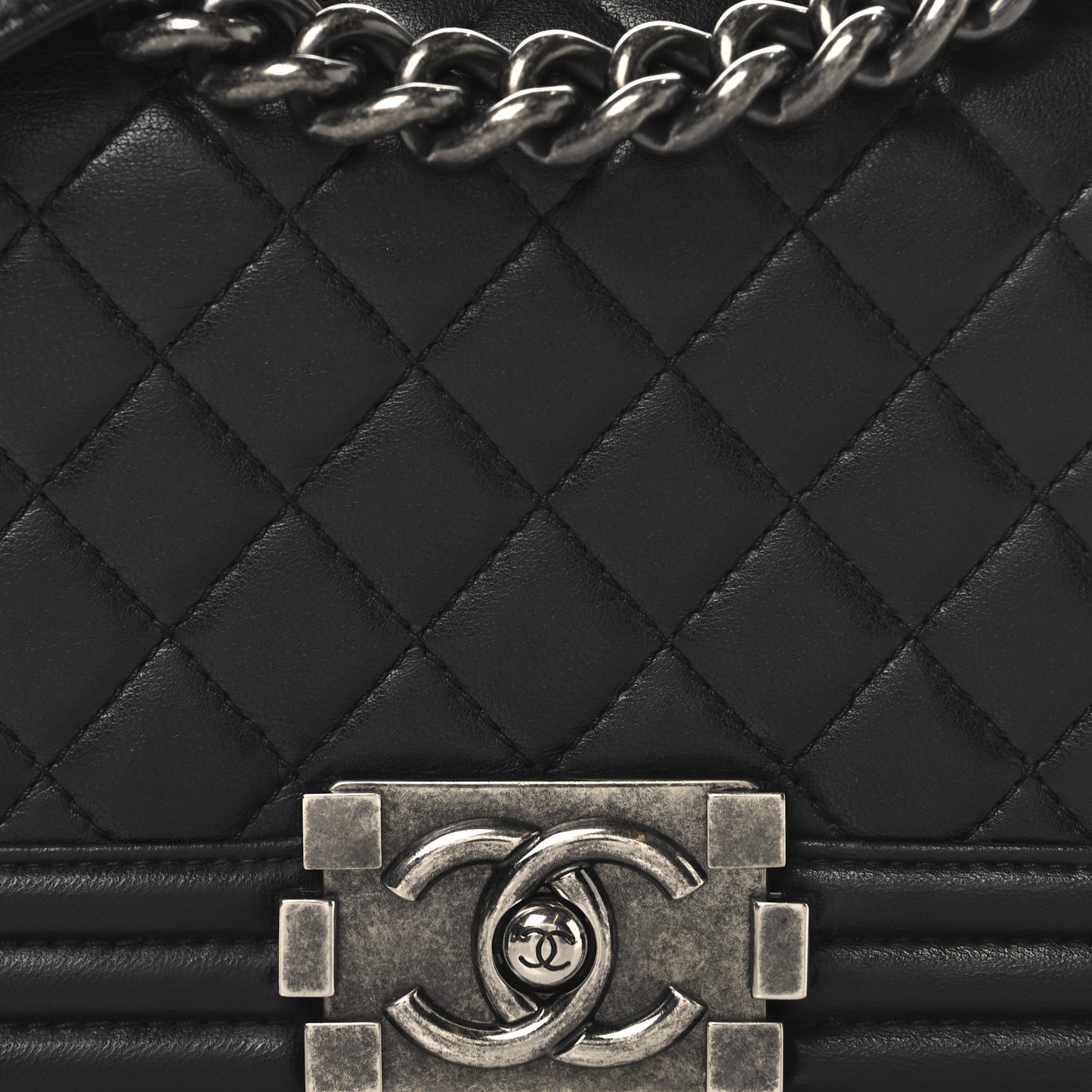 Lambskin Quilted Small Boy Flap Black