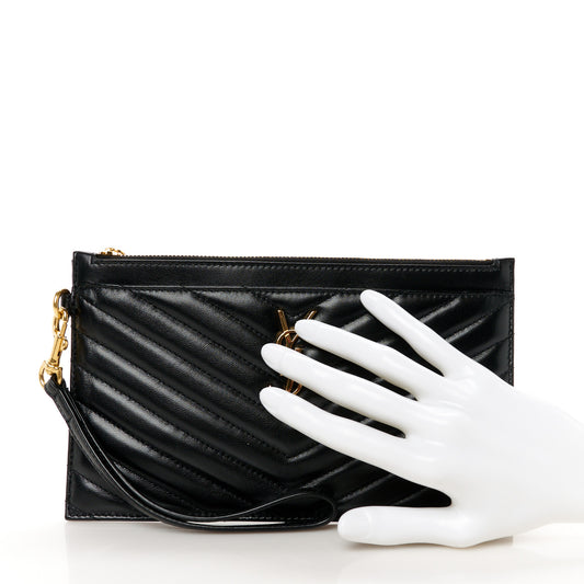 Lambskin Chevron Monogram Large Bill Pouch Black