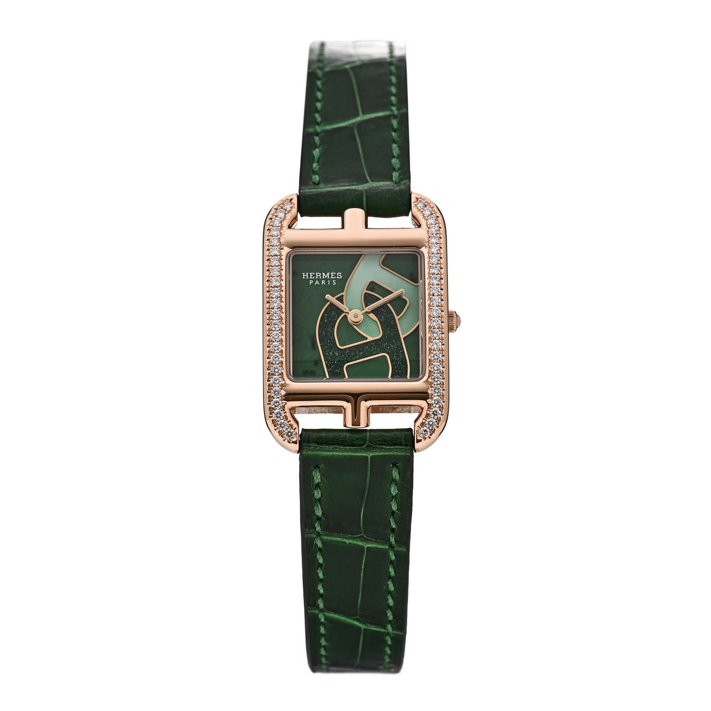 18K Rose Gold Alligator Diamond Bezel Jade 23mm Cape Cod Chaine d'Ancre Joaillier Quartz Watch Vert Moyen