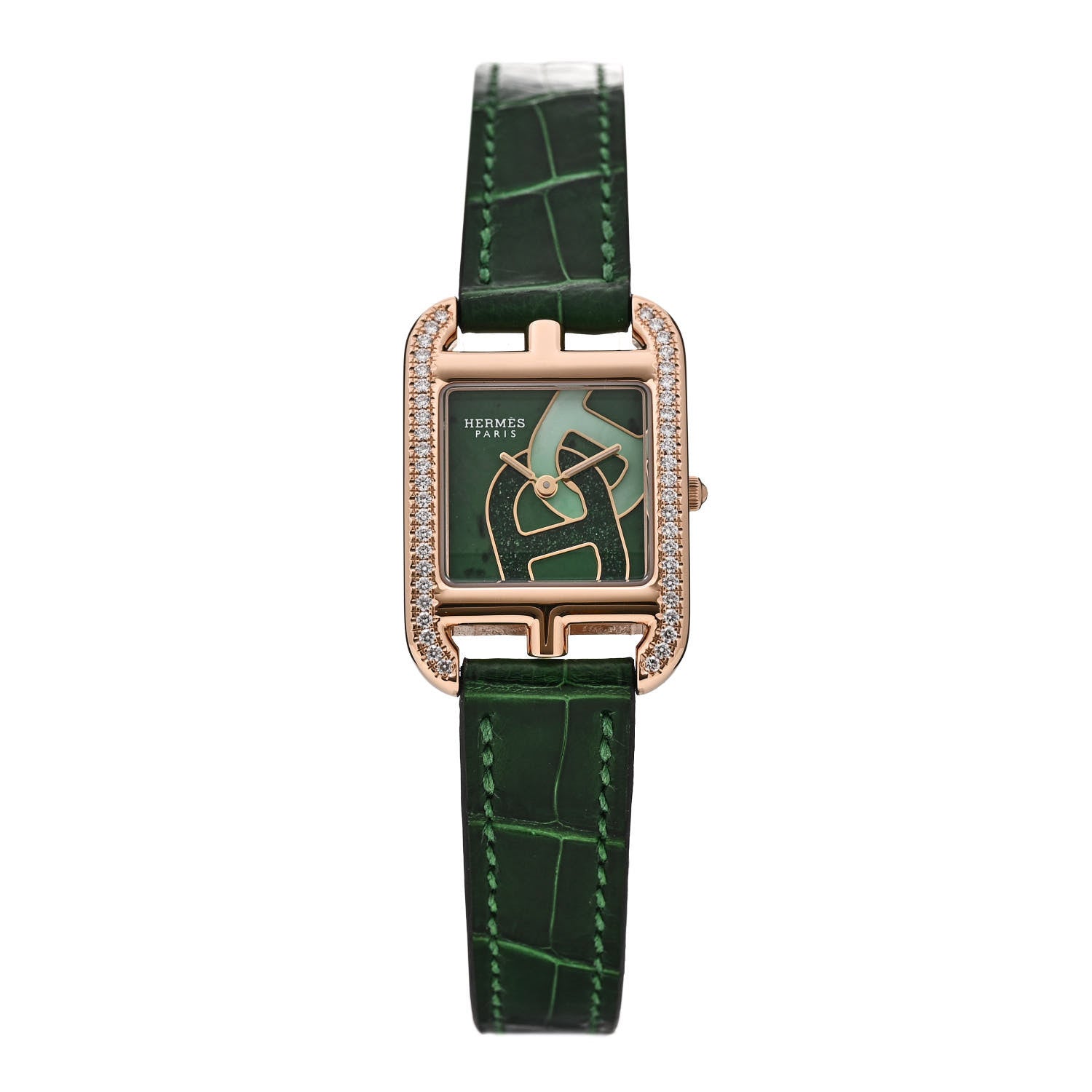 Hermes 18K Rose Gold Alligator Diamond Bezel Jade 23mm Cape Cod Chaine d'Ancre Joaillier Quartz Watch Vert Moyen 1 of 5