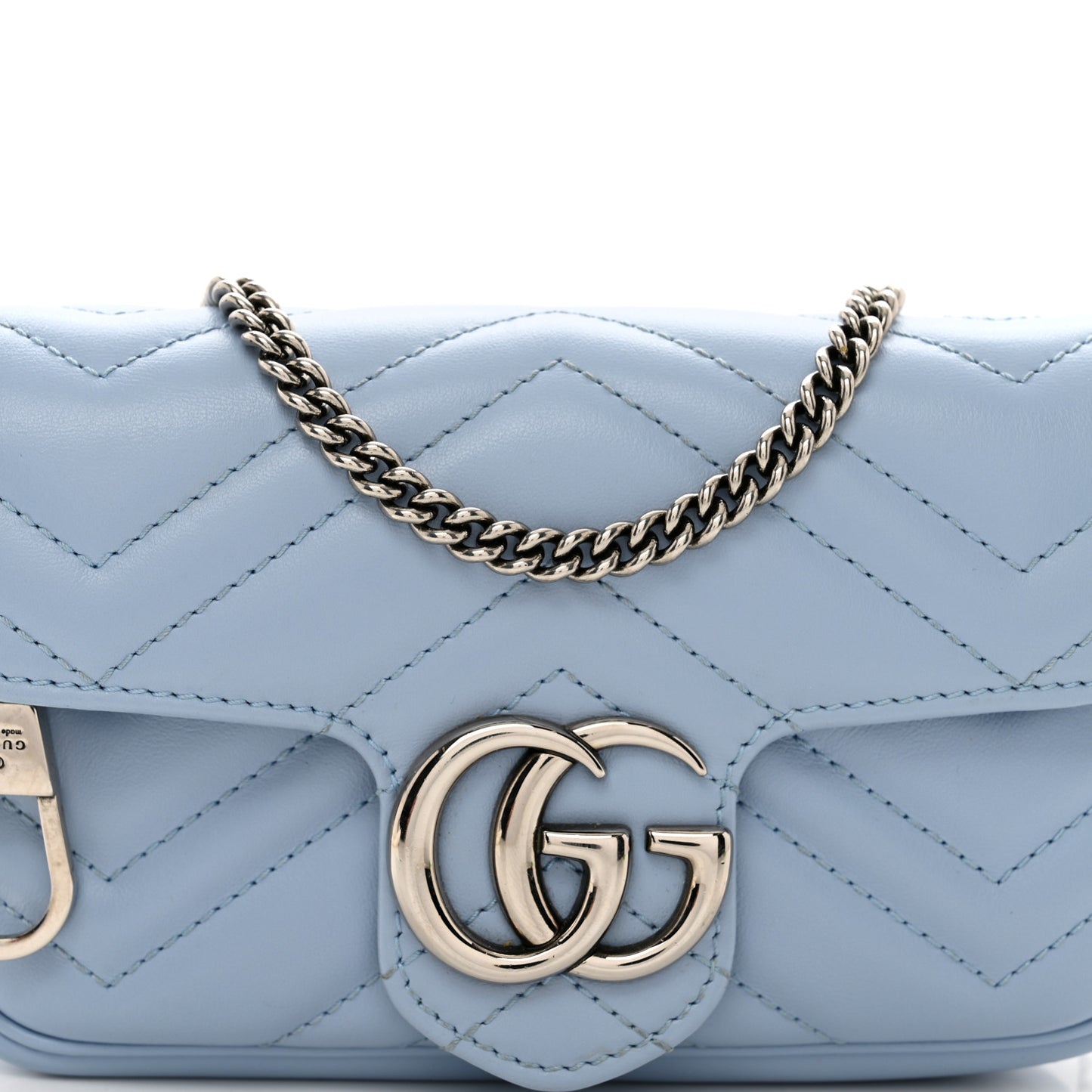 Calfskin Matelasse Super Mini GG Marmont Shoulder Bag Porcelain Light Blue