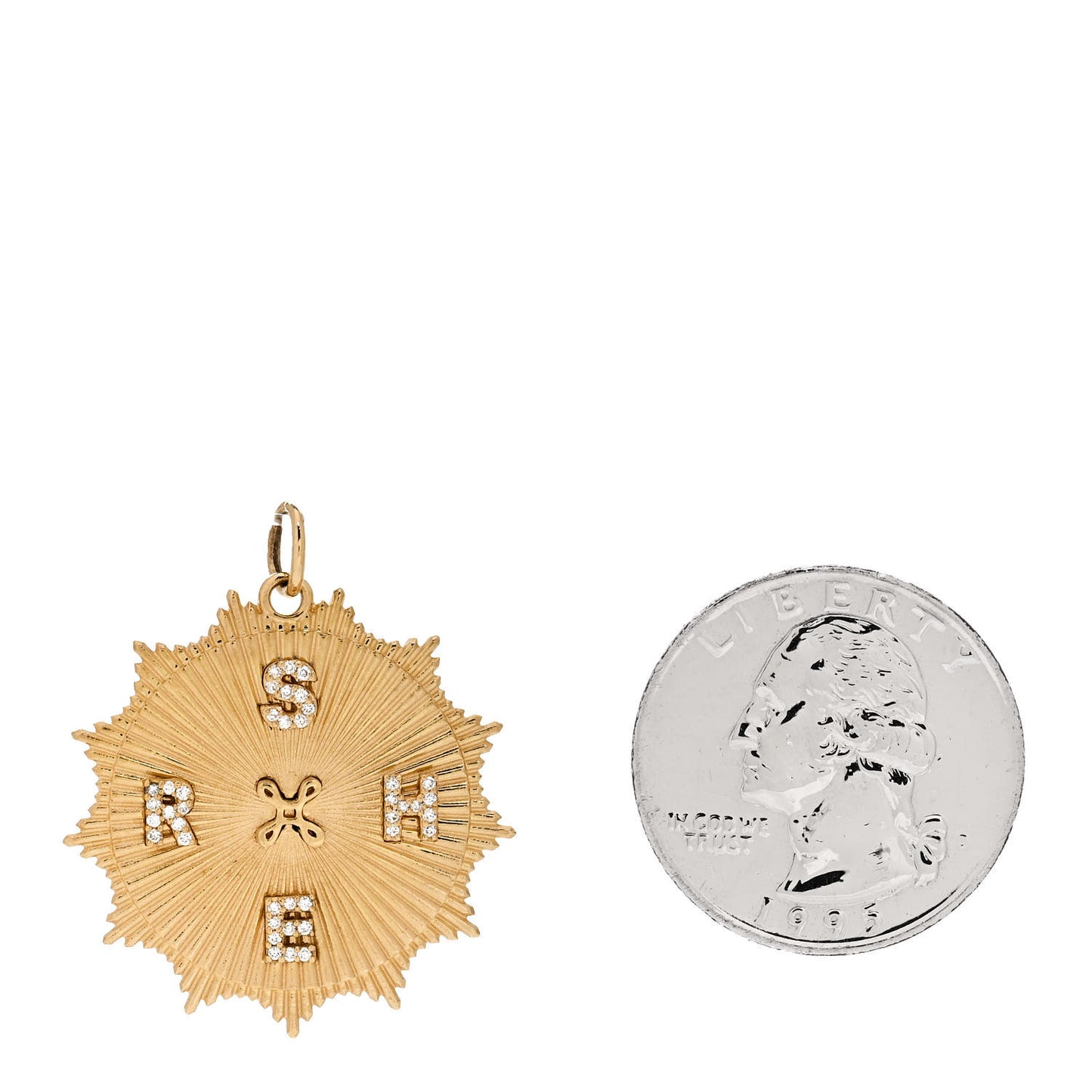 18K Yellow Gold Diamond Personalized Radiating Love Token Pendant