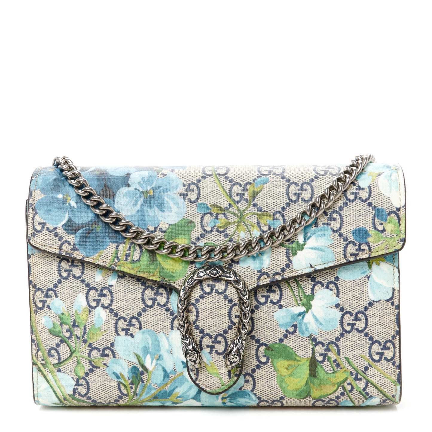 GG Supreme Monogram Blooms Mini Dionysus Chain Wallet Beige Blue Navy Vintage Blue
