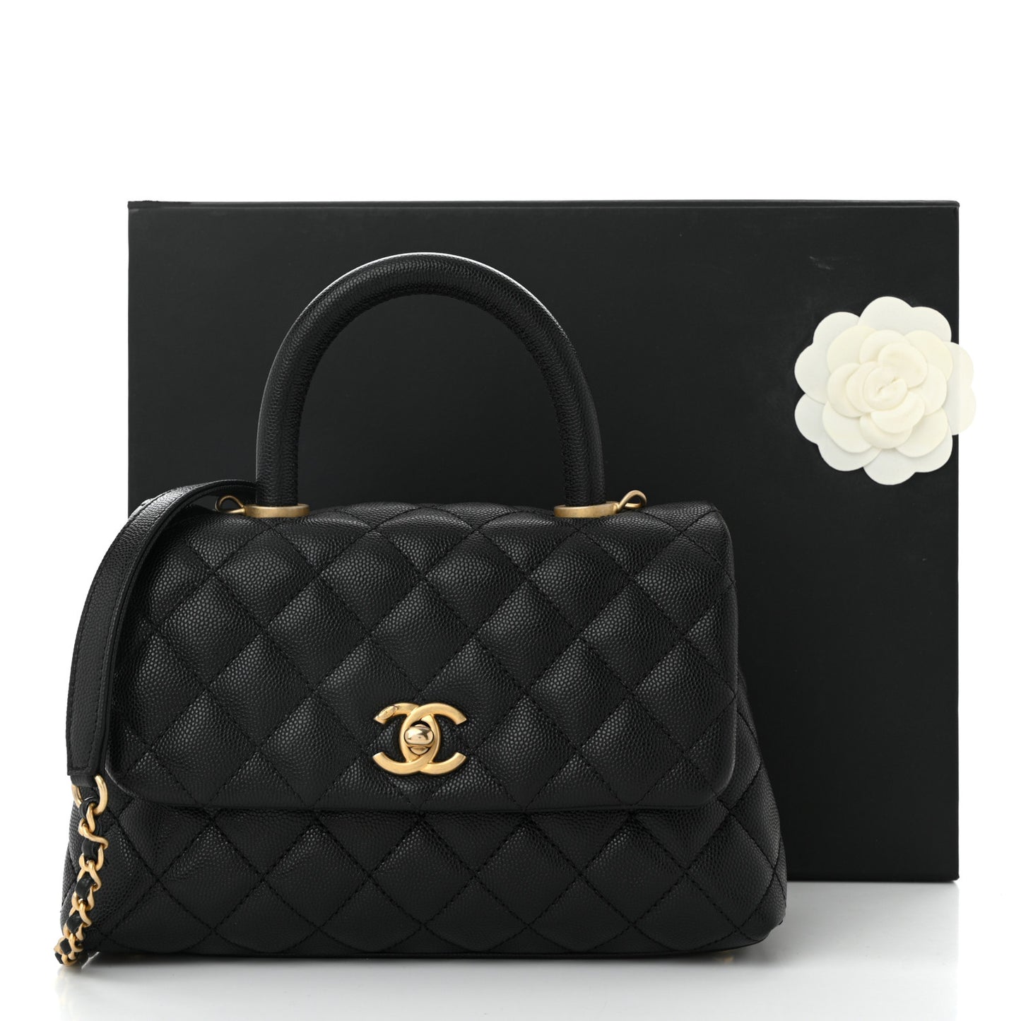 Caviar Quilted Mini Coco Handle Flap Black