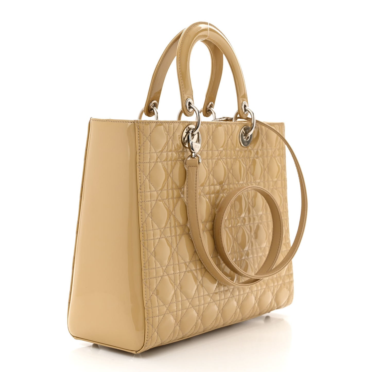 Patent Cannage Large Lady Dior Dark Beige