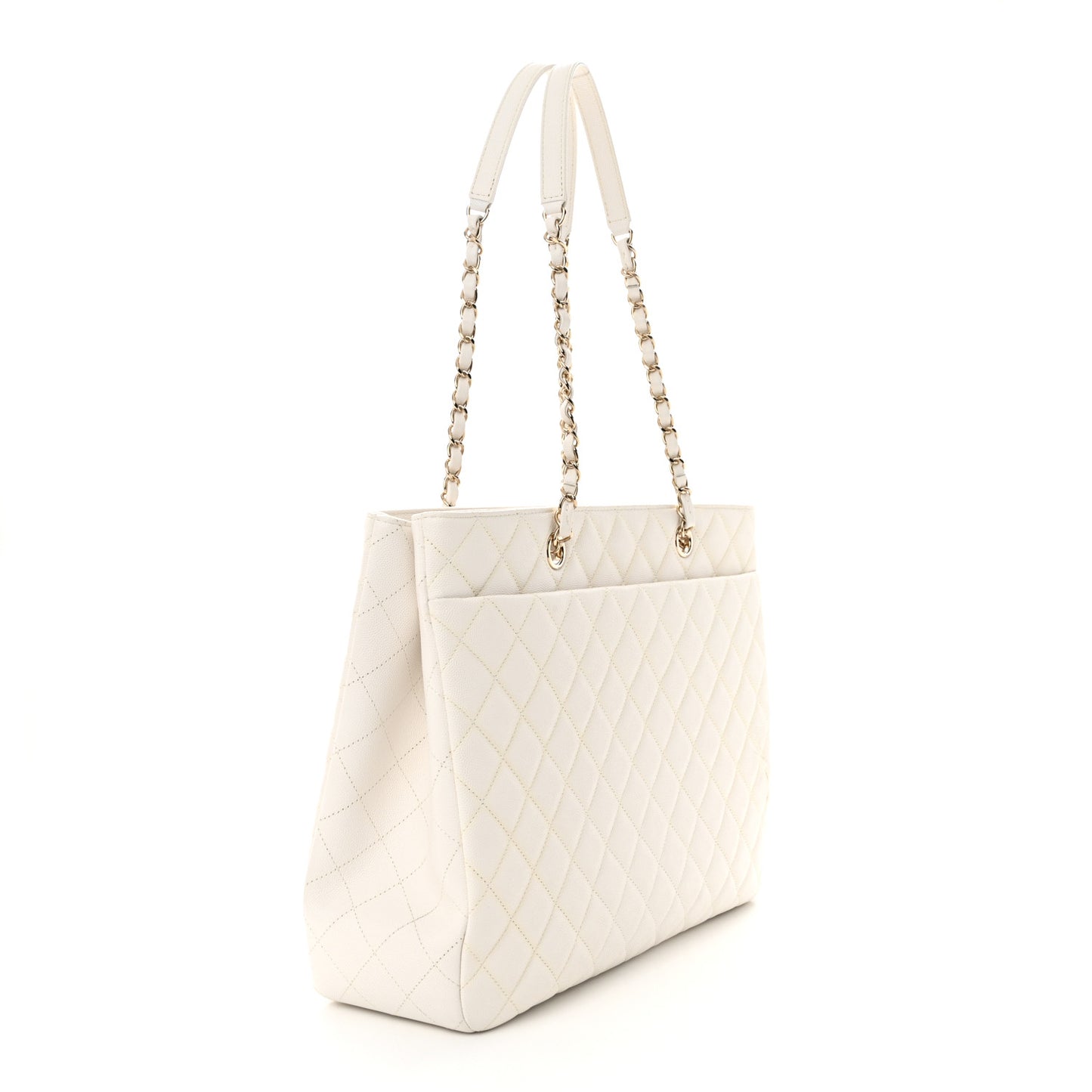 Caviar Quilted Large Classic Shopping Tote White