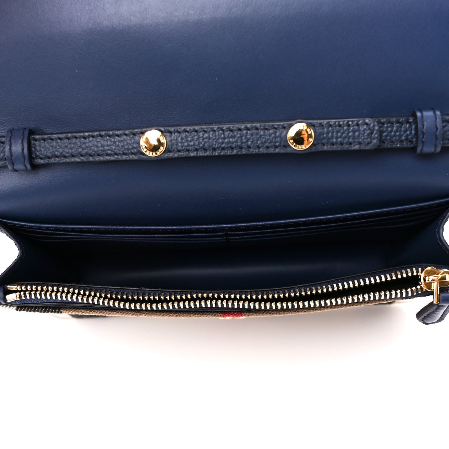 Derby Calfskin House Check Wallet On Chain Navy