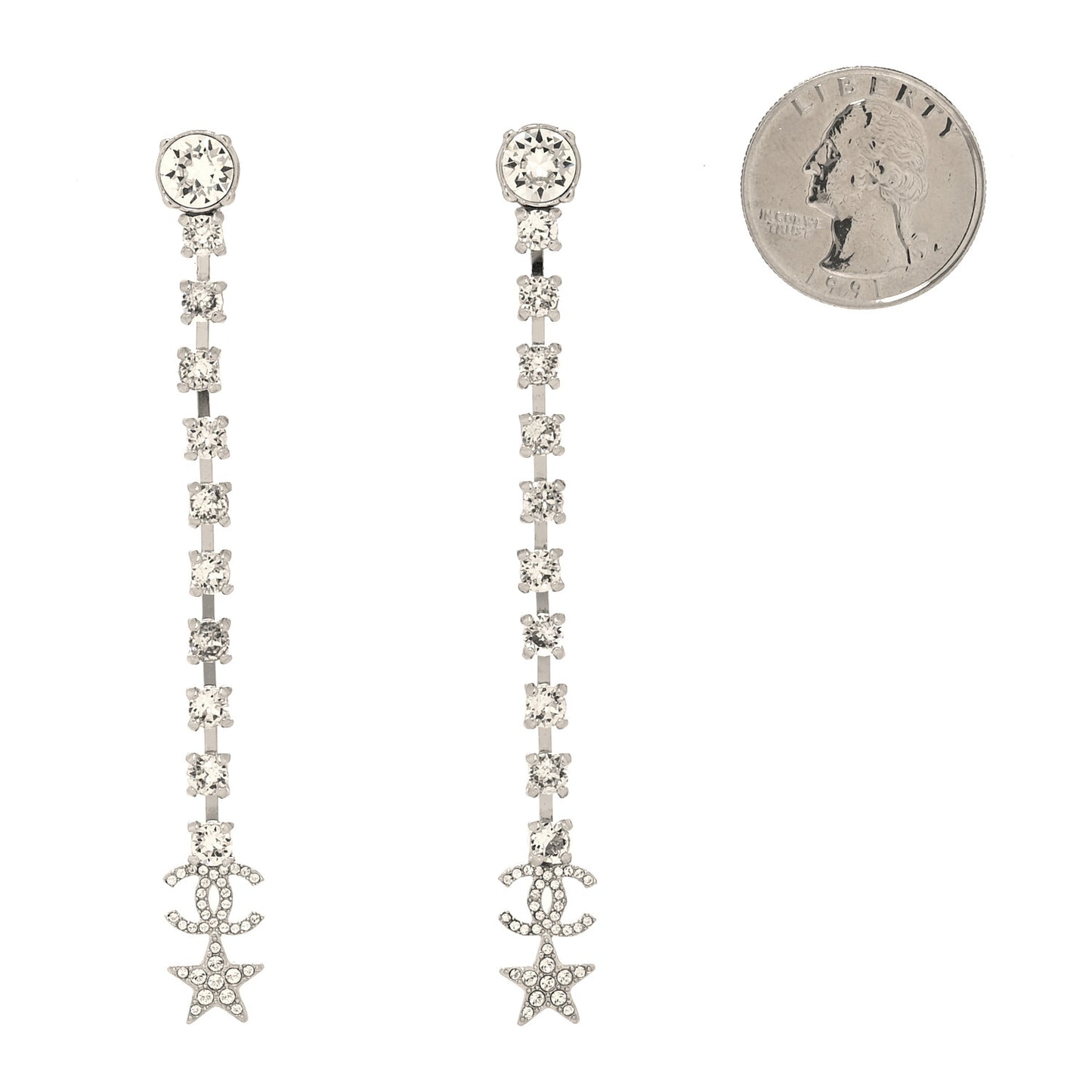 Crystal Starfall Drop Long CC Earrings Silver