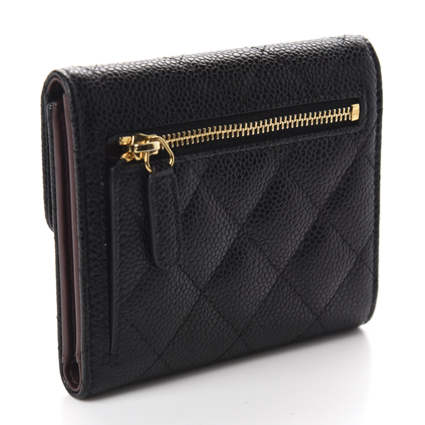 Caviar Quilted Compact Flap Wallet Black