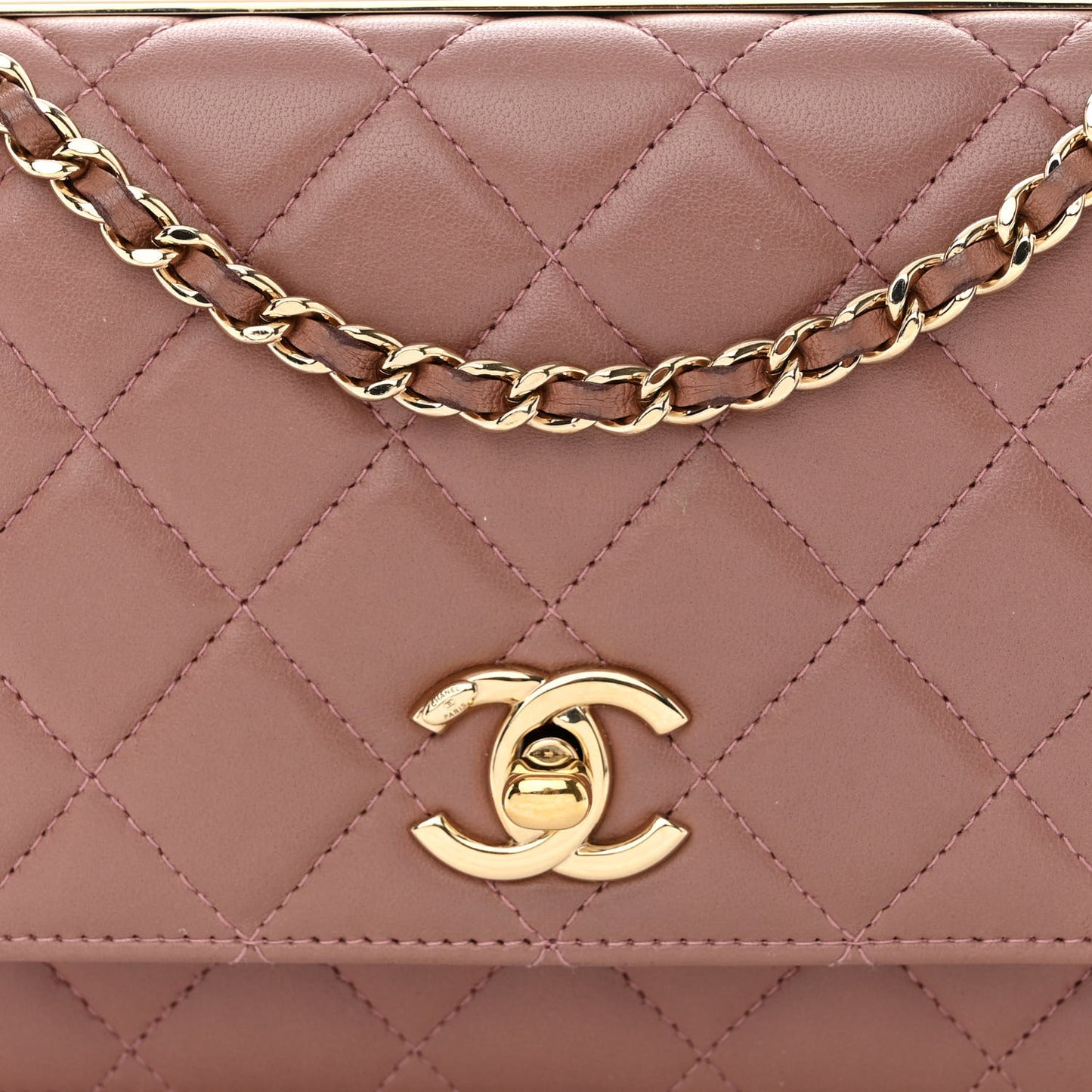 Lambskin Quilted Trendy CC Wallet On Chain WOC Nude