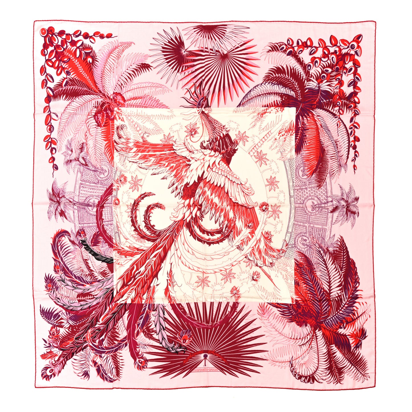 Cashmere Silk Mythiques Phoenix Coloriage Shawl 140 Rose Rouge White