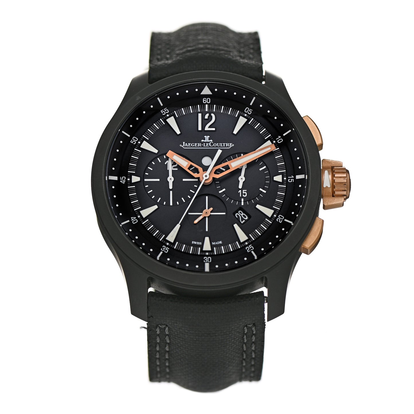 Ceramic 18K Rose Gold Nylon 46mm Master Compressor Chronograph Automatic Watch Black Q205L570